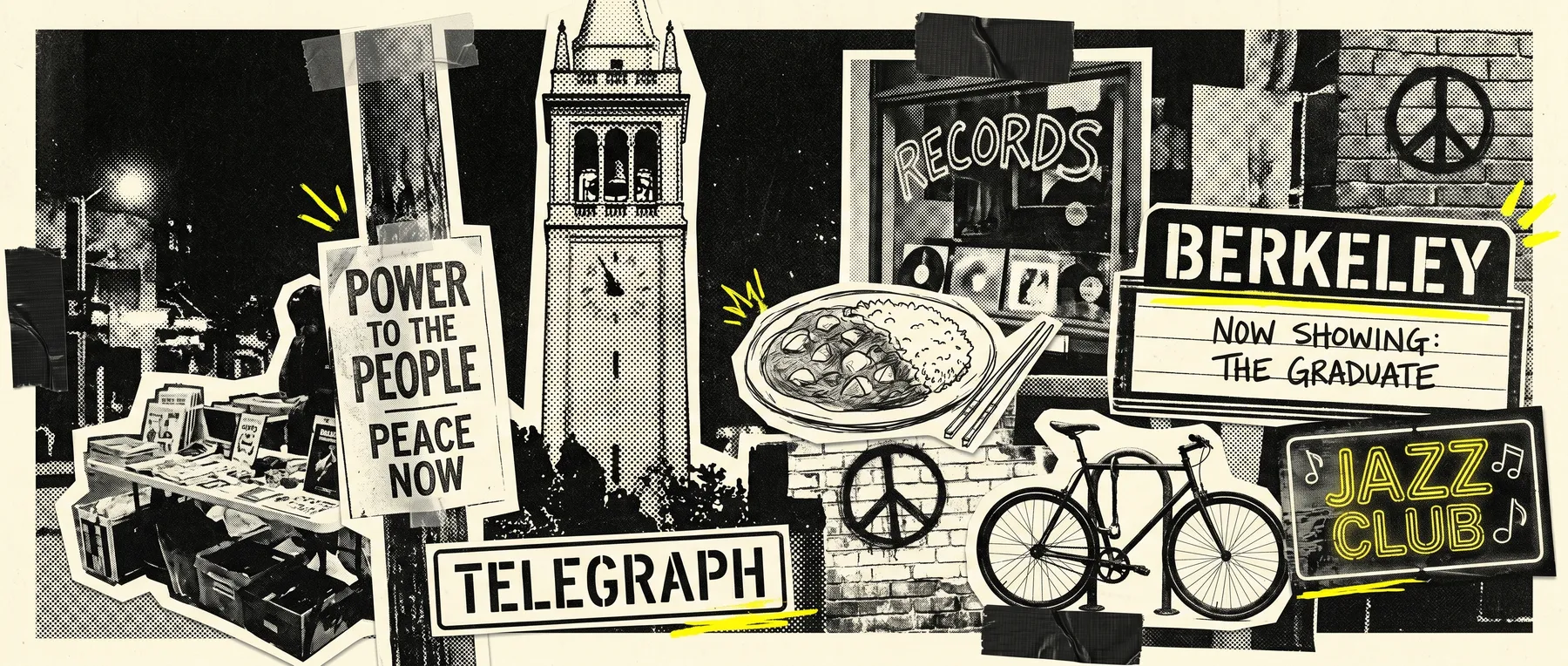 Downtown Berkeley — late-night zine collage