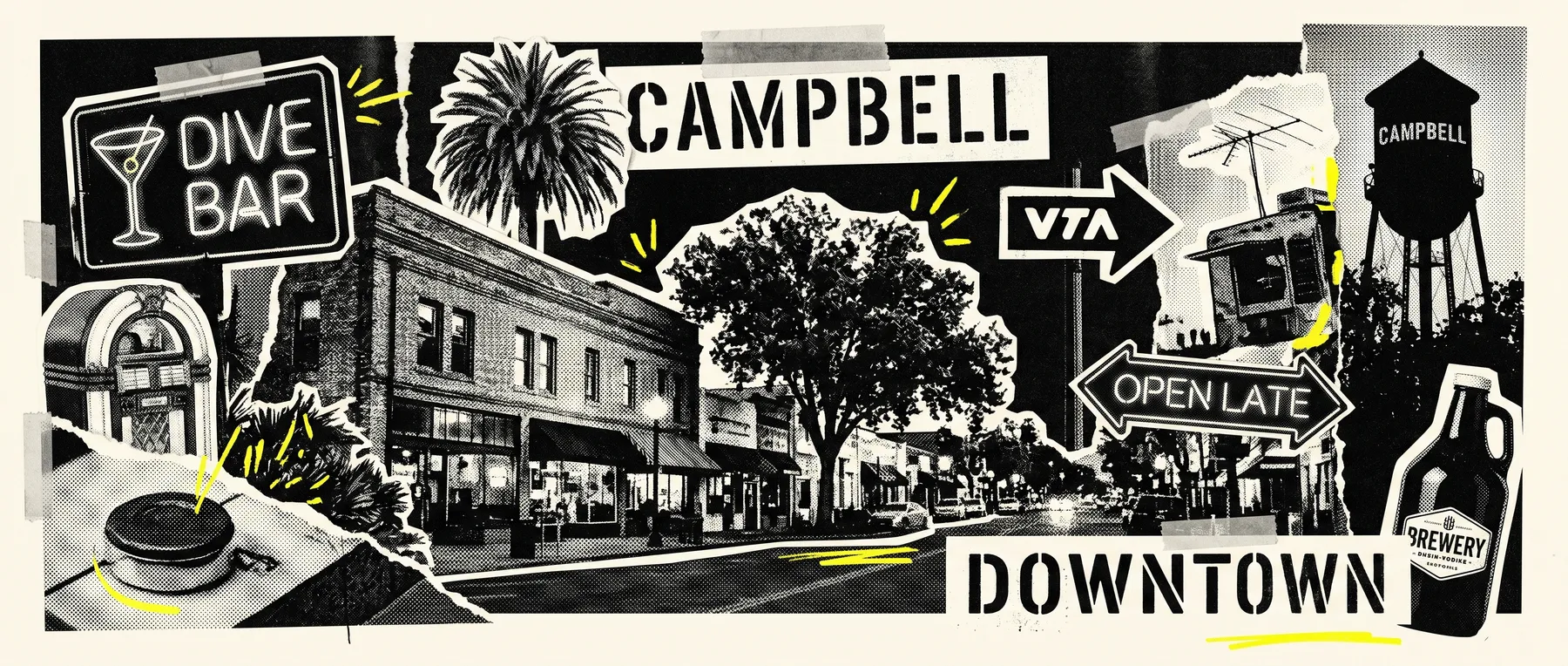 Downtown Campbell — late-night zine collage