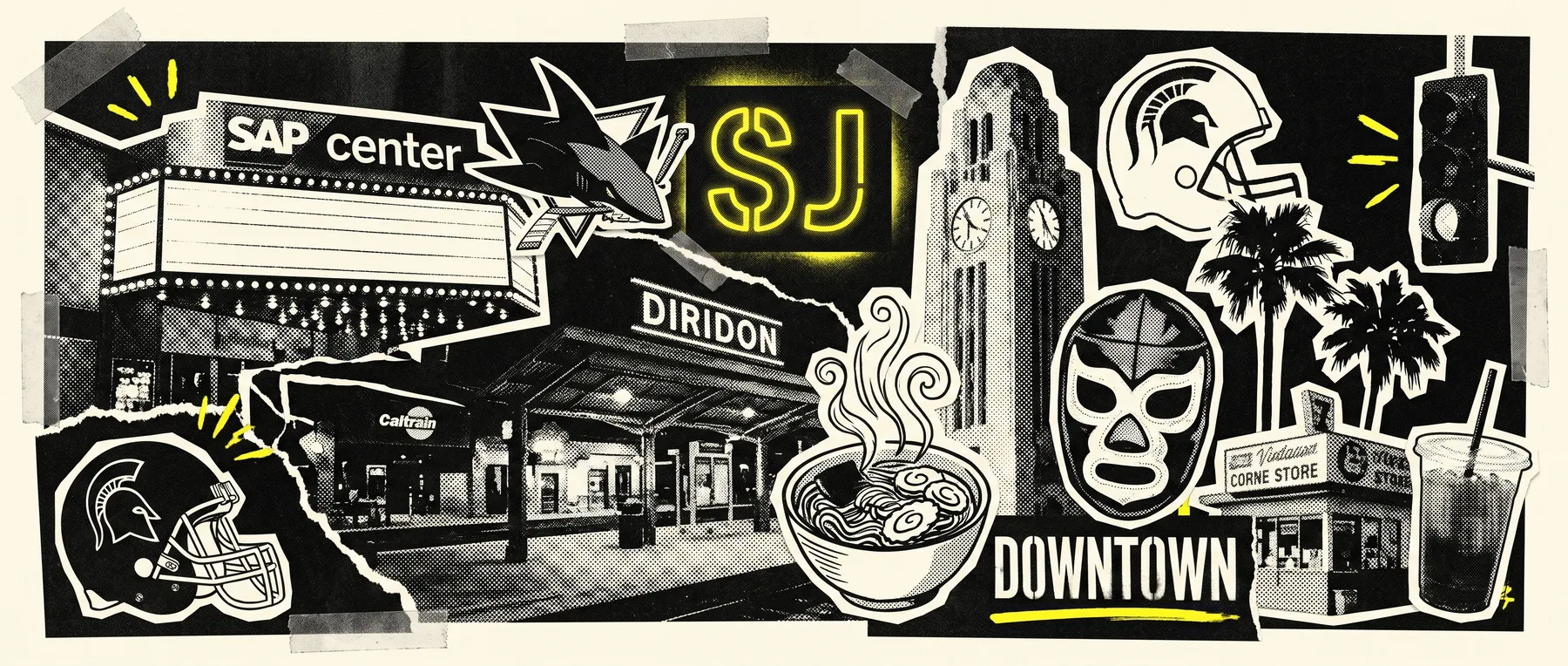 Downtown San Jose — late-night zine collage