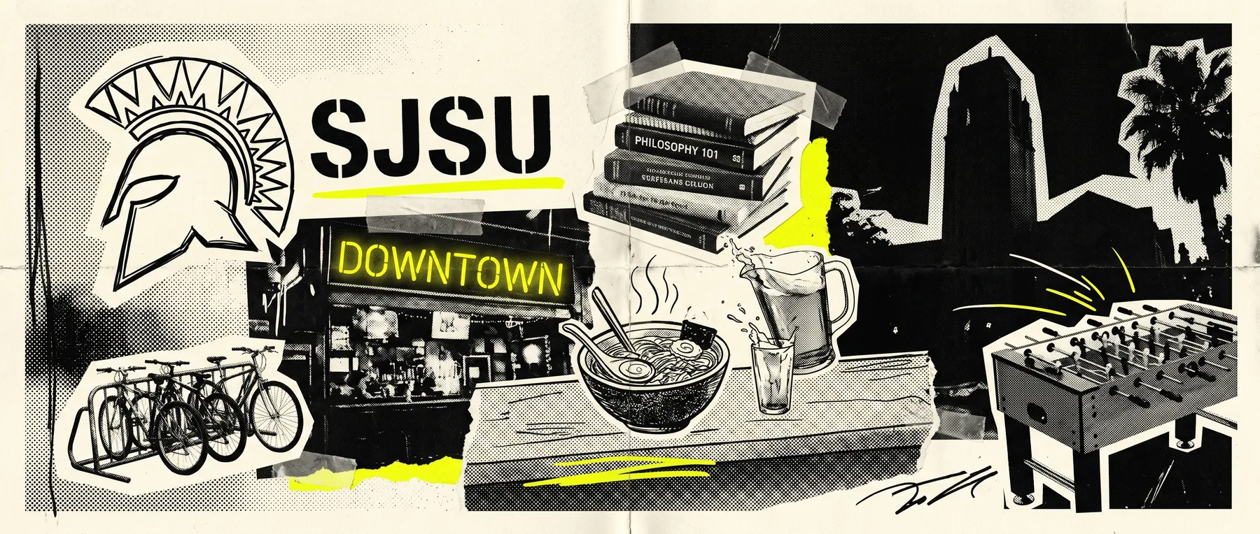 Downtown San Jose (SJSU) — late-night zine collage