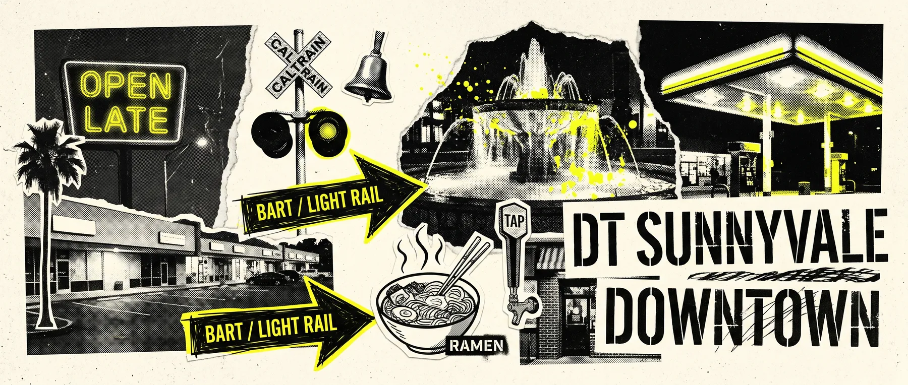 Downtown Sunnyvale — late-night zine collage