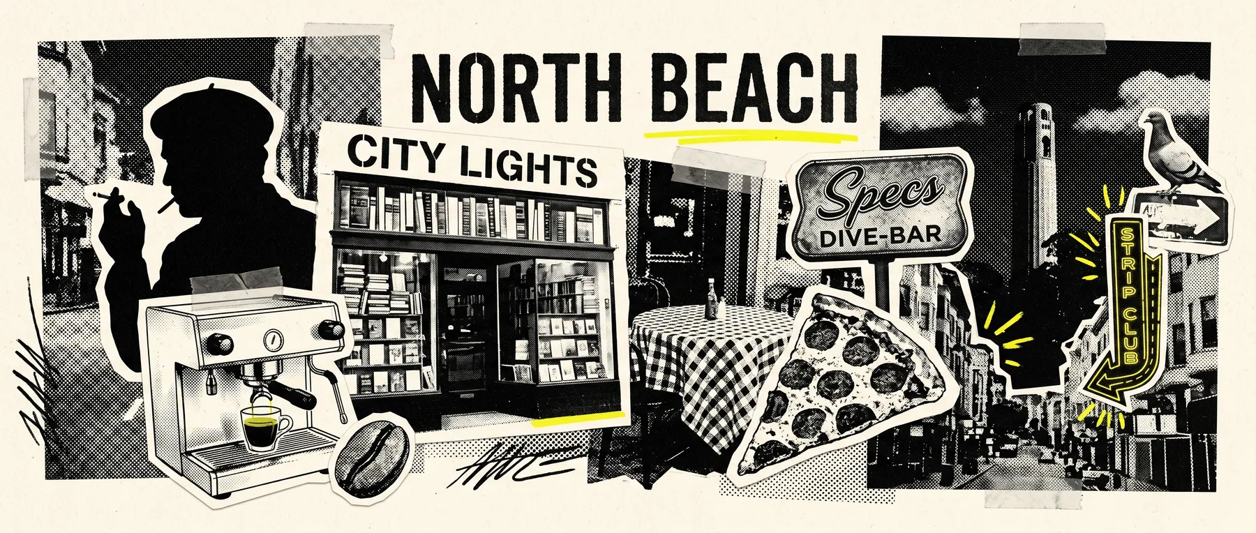 North Beach — late-night zine collage