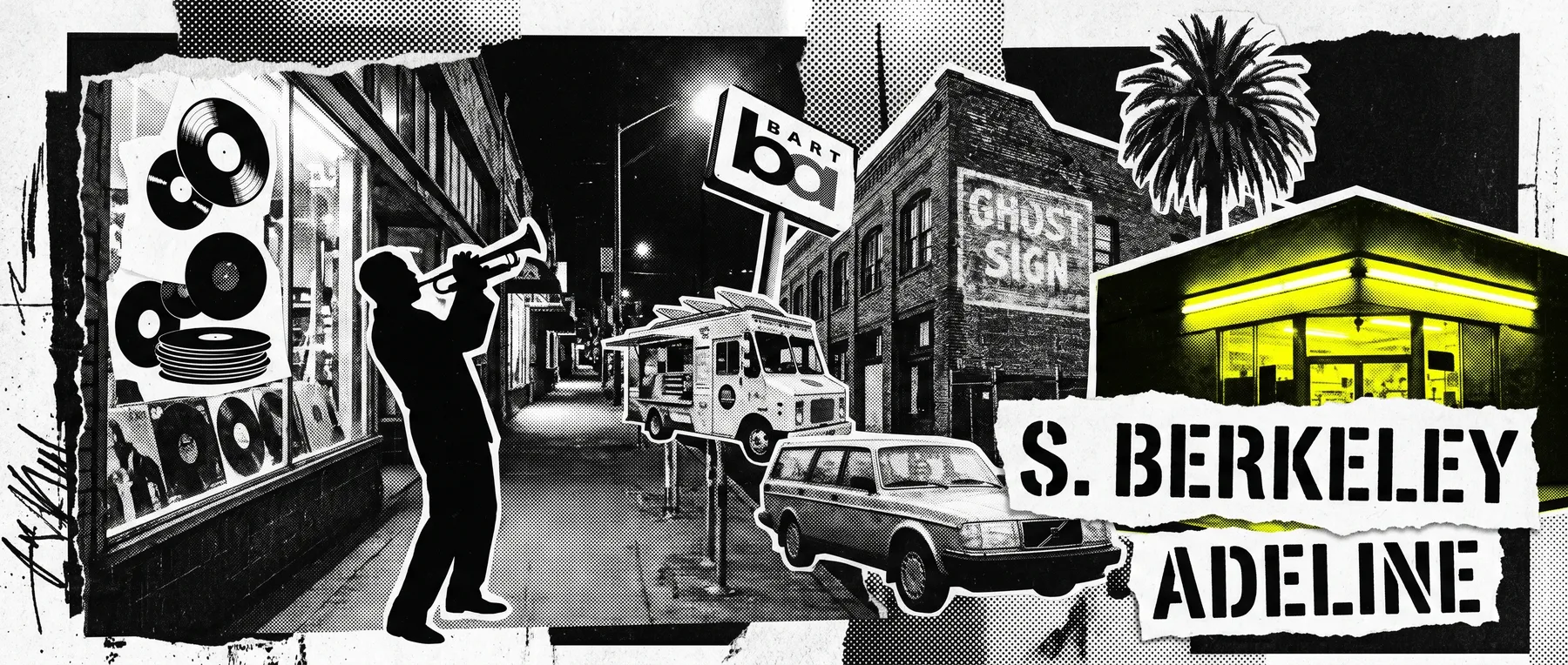 South Berkeley — late-night zine collage