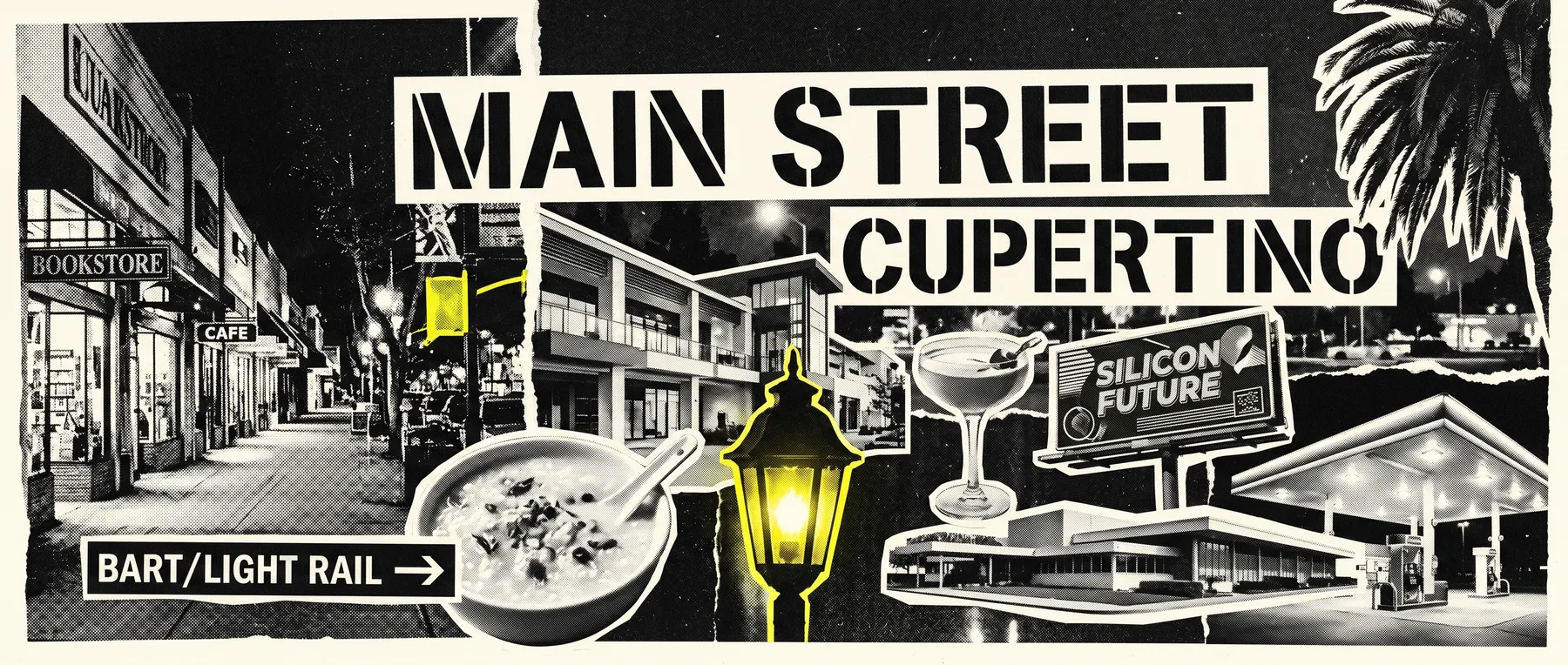 Stevens Creek (Main Street) — late-night zine collage