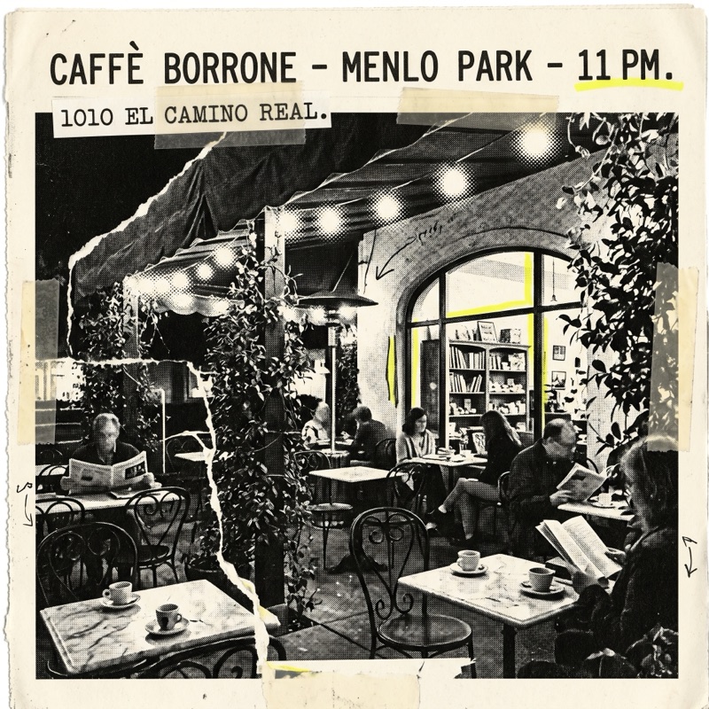 Caffè Borrone — the covered patio at night
