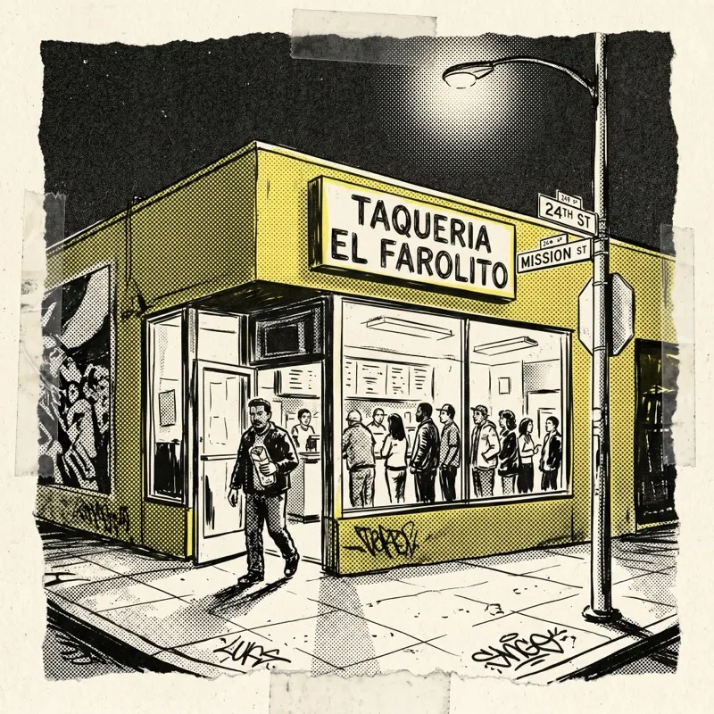 Taquería El Farolito — the corner at midnight